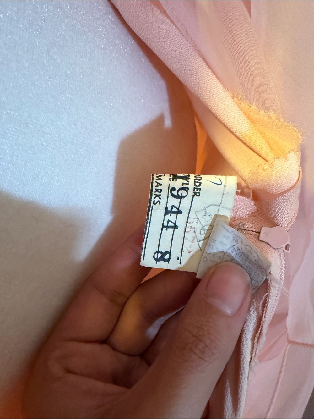 Union Made Vintage One-Shoulder Pale Pink Chiffon Gown with Beaded Embellishment - Picture 11 of 14